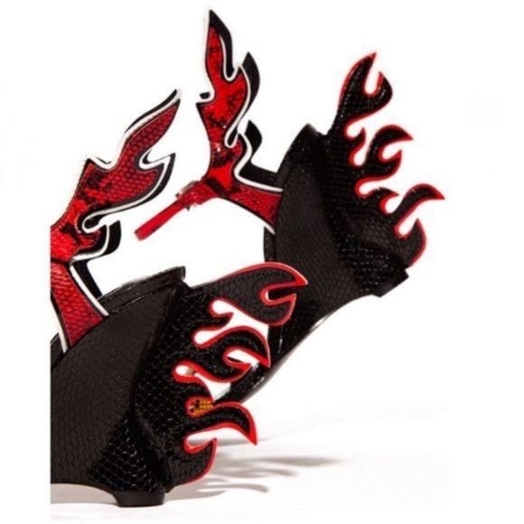 Wedge Sandals with Flame Accent in Black Snake - Picture 2 of 7